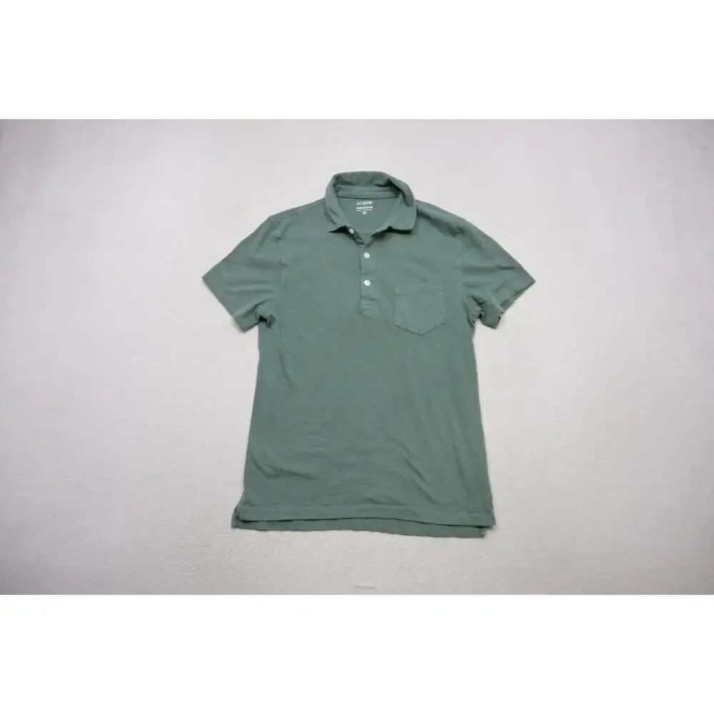 J Crew Casual‎ Polo Shirt Short Sleeve Green Slub Cotton Mens Size Small